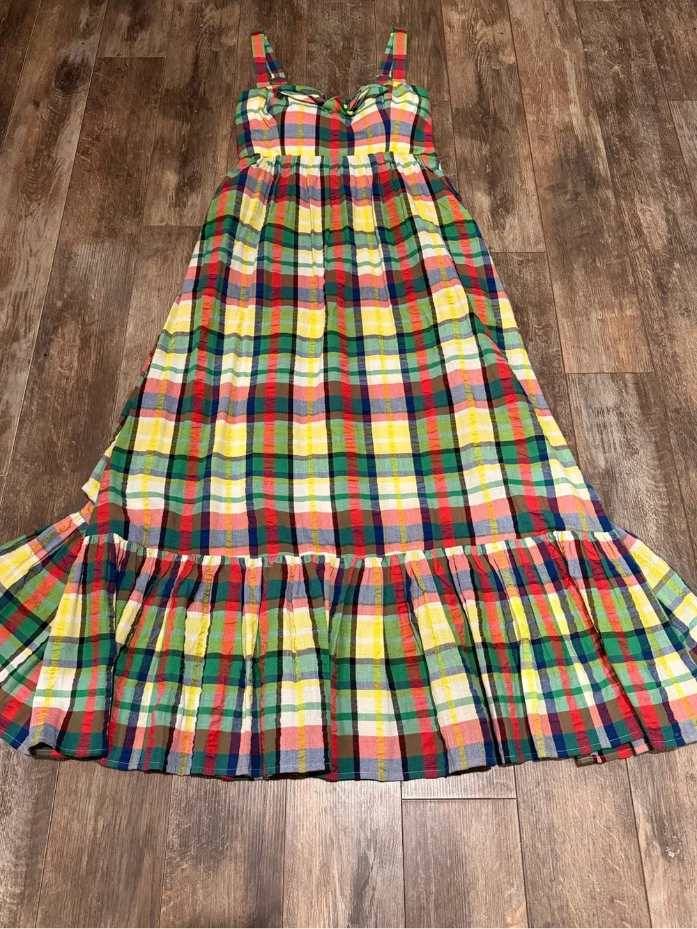 🪻kate spade Multicolor Plaid Maxi Sundress with Ruffle Hem